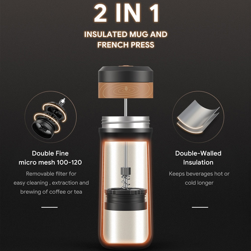 2 In 1 Portable Travel French Press - Miners Den Coffee